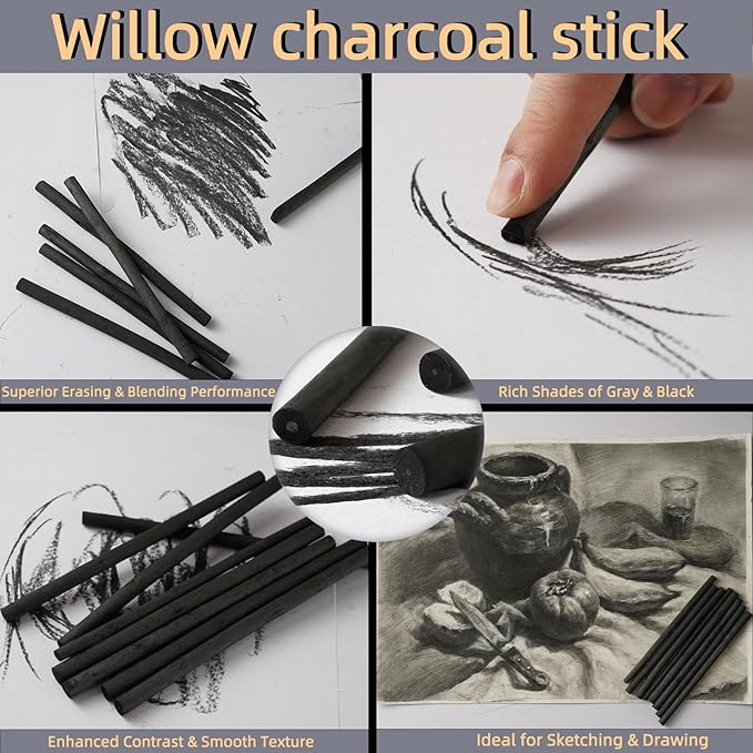 100 PCS Willow Charcoal Sticks, and Fine Art, 5.7 Inches Long - Image 3