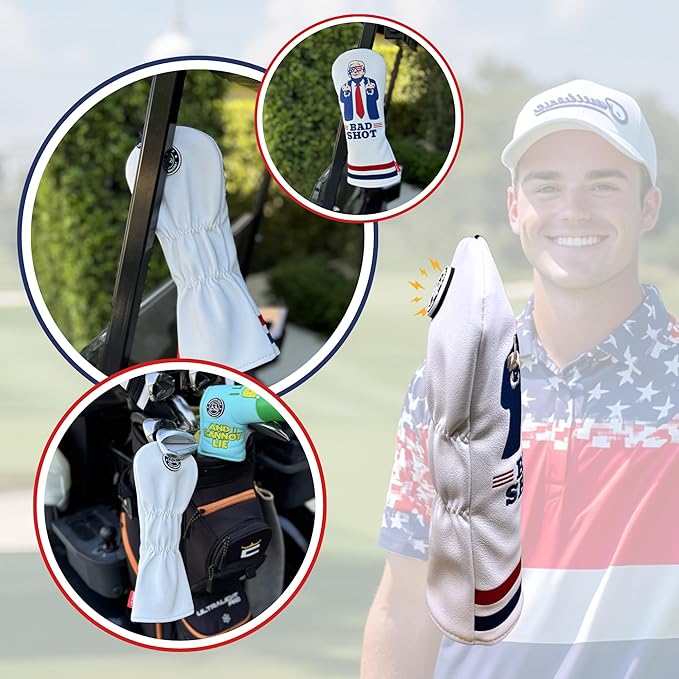The Original USA Funny Golf Head Covers Trump Bad Shot Driver Fairway Wood Putter Headcover with Madson Golf Cart Magnet for securing Golf Head Cover, Donald Trump Merchandise, Dad Gifts for Birthday