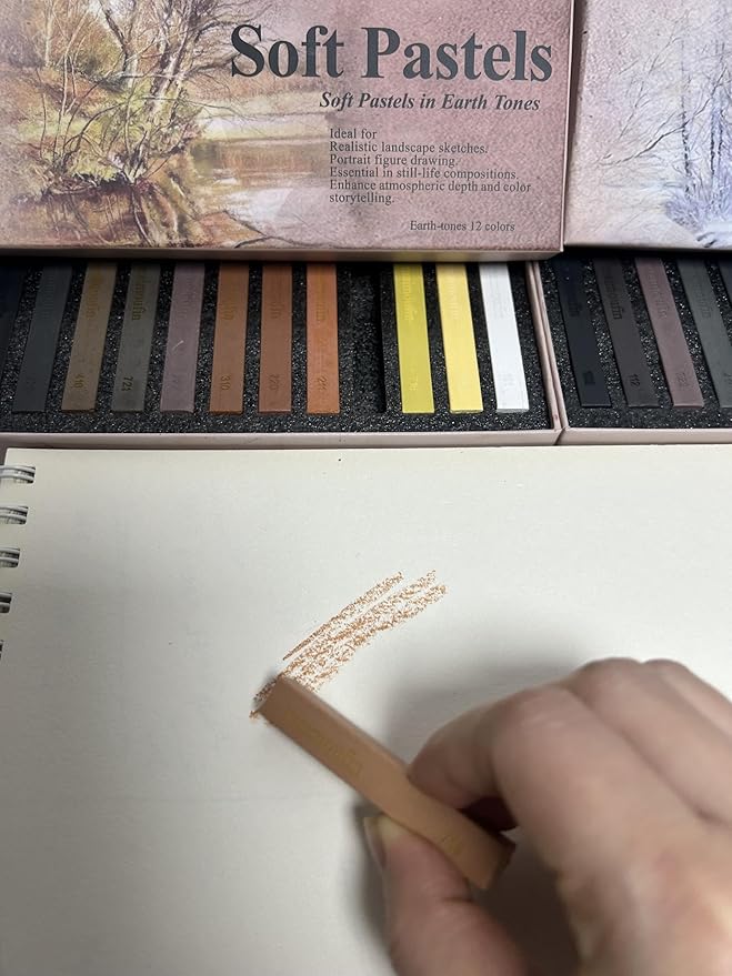 12-Pack Earth Tone Square Soft Pastels Water-Soluble Blendable Artist Drawing - Image 4