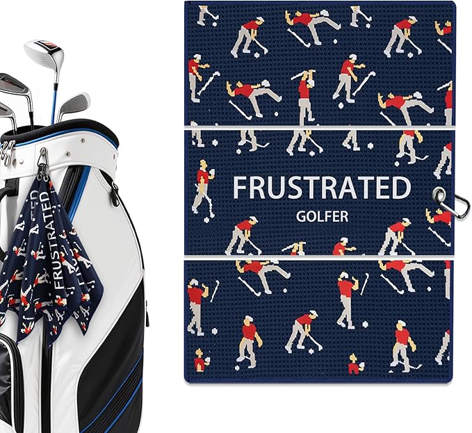 Microfiber Golf Towels (16" X 24") with Carabiner Clip, Waffle Pattern Golf Towel Hook and Loop Fastener, Golf Club Towel, Premium Golf Accessories, Gift for Men, Golfers, Dad (Three Navy Blue)