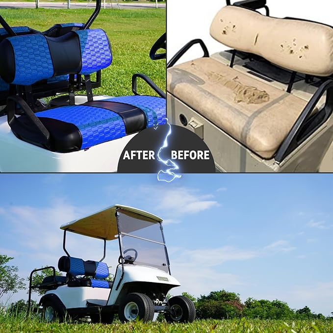 Golf Cart Seat Covers for EZGO TXT Club Car DS Gas or Electric OEM Regular Seat Cushion, No Staple, Golf Cart Vinyl Replacement Seat Cover