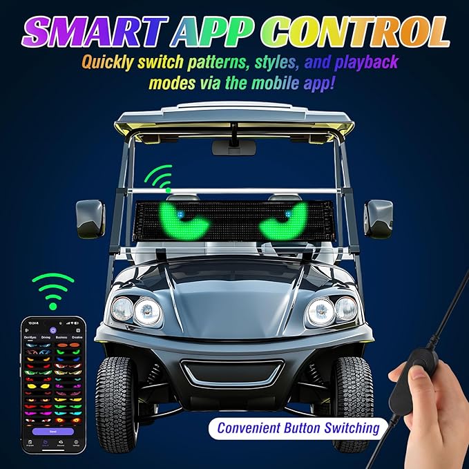 Golf Cart Devil LED Eyes Light Sign, 23.23"x4.72" Programmable Flexible Screen for Windshield with App Control, DIY Dynamic Animated LED Sign Display for Car Golf Cart Trucks Festivals Decor