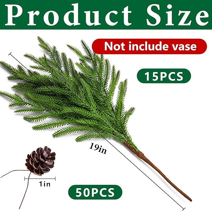 Watayo 15 Pcs Christmas Norfolk Pine Branches - Image 2
