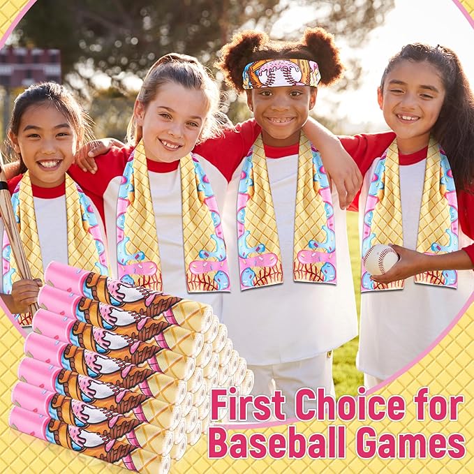 30Pcs Ice Cream Drip Baseball Cooling Towels for Neck and Face 40 x 12 Inch Sports Team Gifts Ice Towel for Gym Sweat Microfiber Breathable Chilly Bulk Neck Wraps for Athletes Camping Travel Outdoor