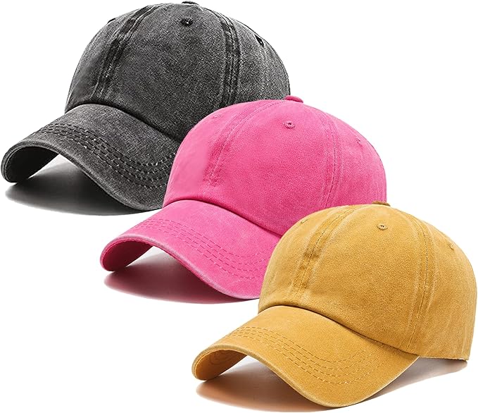 3 Pack Washed Plain Vintage Baseball Cap Cotton Adjustable Twill Bulk Low Profile Classic Dad Hat for Men/Women