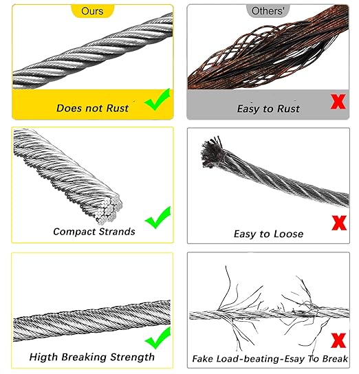 1/8 Inch Stainless Steel Wire Rope Cable Kit, 100 ft Length 1/8“ Wire Cable 7x7 - Image 5