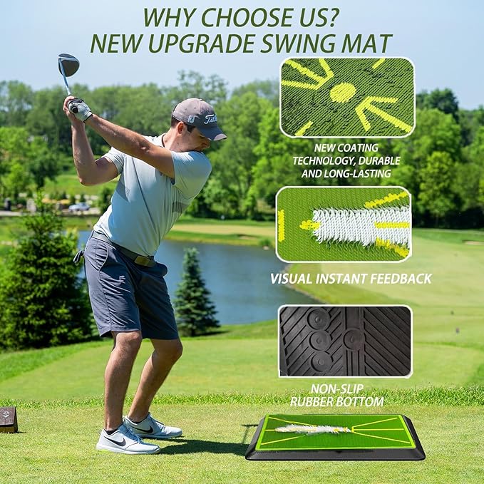Golf Hitting Mat, Urgrade Golf Training Mat, Golf Practice for Swing Path Feedback/Analyzing, Precision Pro Swing Mat, Accessories Gifts, 17"x12"