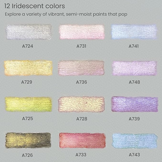 ARTEZA Metallic Watercolor Paint Set – 12 Iridescent Half Pans, Compact Travel - Image 2