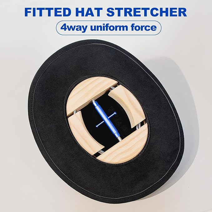 4 Way Hat Stretcher, Hat Stretcher for Fitted Hats, Heavy Duty Hats Shaper Extender w. Lever Wrench for Men All Kind of Caps