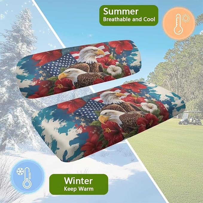 Bulopur Floral Golf Cart Seat Covers 2 Pack Fit for EZGO TXT RXV/Club Car DS Precedent Eagle American Flag Golf Cart Seat Covers for 2 Passenger Carts Soft Breathable Golfcart Seats Blanket Washable