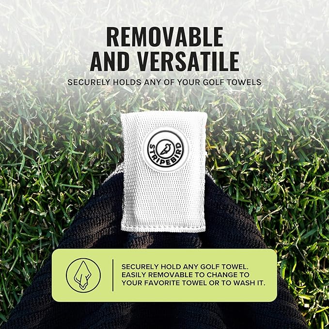 Stripebird Magnetic Clip for Any Towel (White) - Highest Strength Magnet for Golf Towel - Removable - Golf Towels for Men