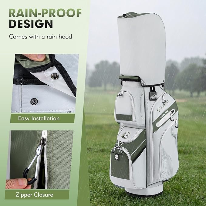 Tangkula Golf Cart Bag with 14-Way Full Length Dividers, 6 Molded Lock Top Golf Club Bag with 11 Pockets, Cooler Bag, Padded Strap, Handles, Umbrella Holder & Rain Hood