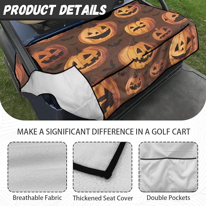 Golf Cart Seat Covers, Universal Golf Cart Seat Towel Blanket with 4 Front Pockets & Nonskid Bottom Fits for Club Car 2 Person Seats Golf Carts