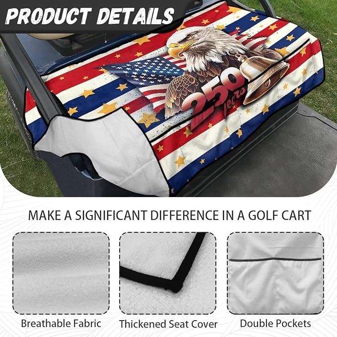 Golf Cart Seat Covers, Universal Golf Cart Seat Towel Blanket with 4 Front Pockets & Nonskid Bottom Fits for Club Car 2 Person Seats Golf Carts
