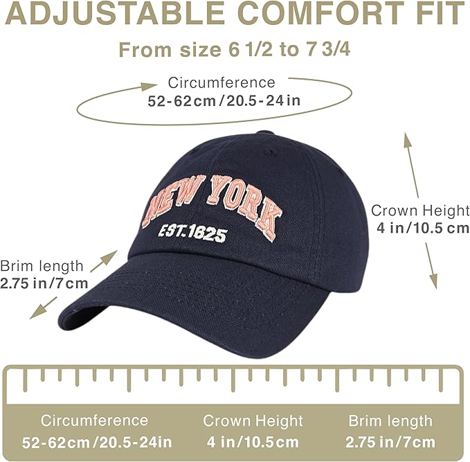 Elidan NY Dad Hat New York EST.1625 Cotton Cap, Adjust Buckle Strap, Unstructured Low-Profile NY Baseball Cap for Men & Women