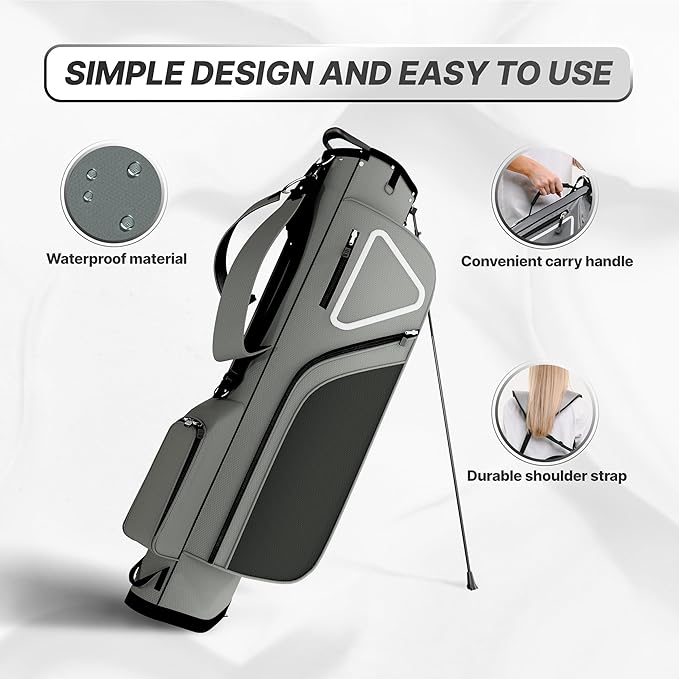 Ultra-Lite Golf Stand Bag - 3 Lbs, 4 Way Divider Portable Golf Club Carry Bag, Water-Repellent Golf Travel Case with Rain Hood, Golf Gifts for Men and Women