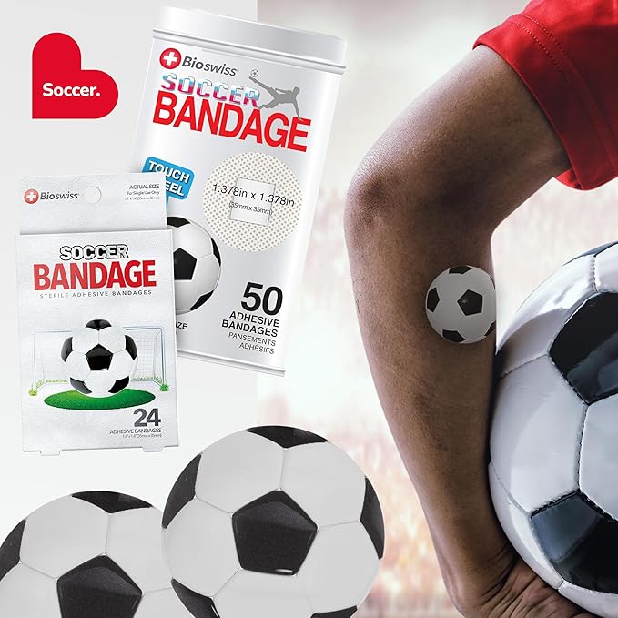 BioSwiss Bandages, Soccer Ball Shaped Self Adhesive Bandage Set, Latex Free, Sterile Wound Care, 50 Count