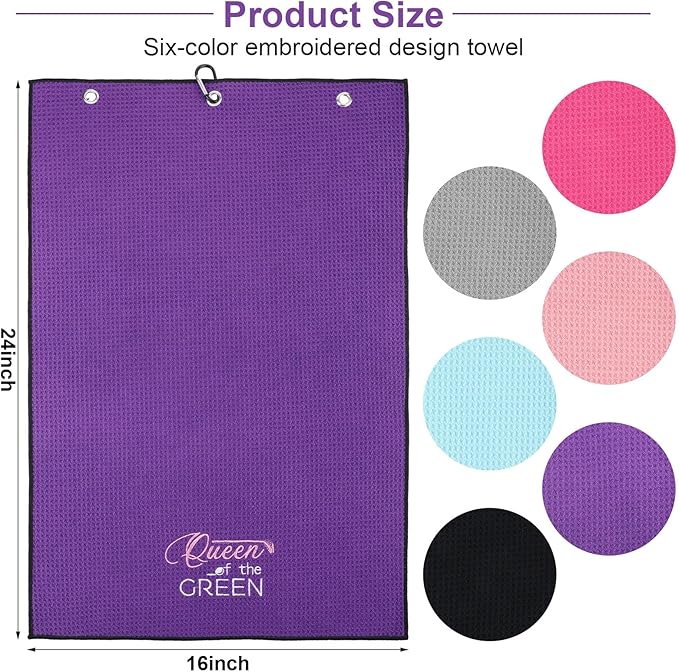 Moukeren 6 Pcs Funny Golf Towel for Women Mom Embroidered Ball Towel Gift Swing Swear 16 x 24 Microfiber Waffle for Golf Bag with Clip Accessories for Grandma Aunt Girlfriend Retirement Present