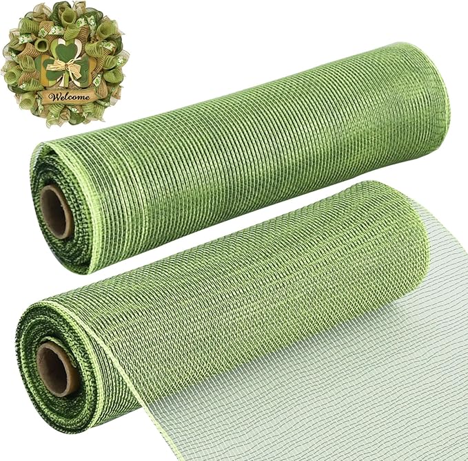 TONIFUL 2 Rolls 10 Inch Sage Green Decorative Mesh Ribbbon Rolls, Fabric Mesh by TONIFUL
