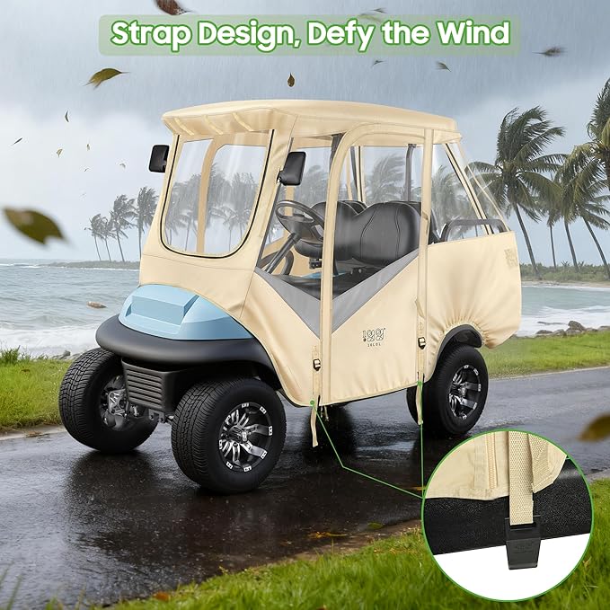 10L0L 4-Passengers Golf Cart Enclosure for Club Car Precedent 57" Short Roof, 600D Waterproof Clear Rain Cover with Security Side Mirror Openings, All Weather Waterproof Snowproof Driving Covers