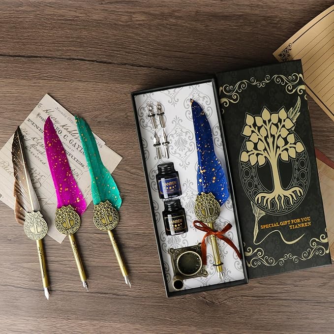 Feather Pen and Ink Set, quill pen ink set, Antique Calligraphy Pen - Image 3