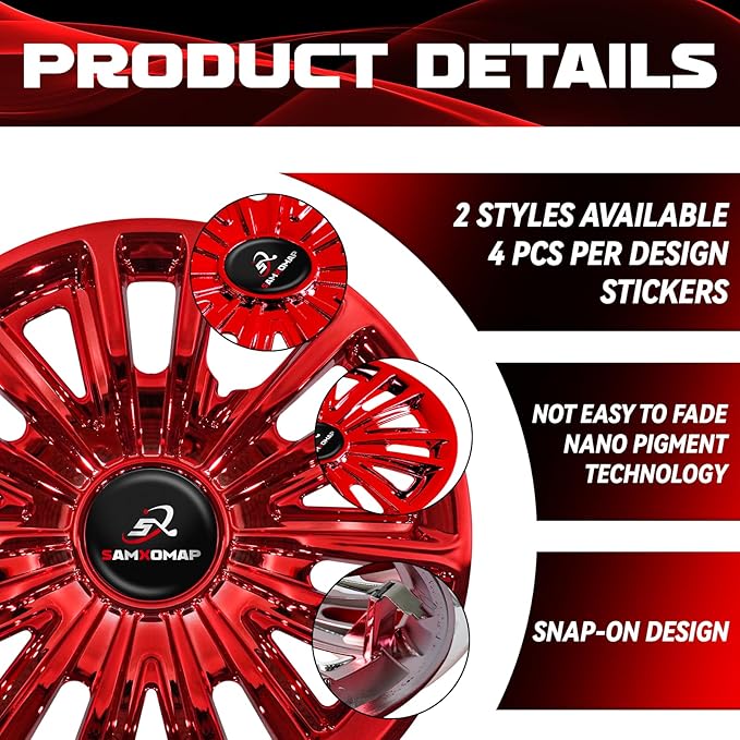 Golf Cart Hub Caps 8 Inch for EZGO/Club Car/Yamaha (Excludes EZGO RXV) Golf Cart Wheels and Tires, Snap-On Installation Wheel Covers Accessories, Premium ABS Plastic, Set of 4, Red