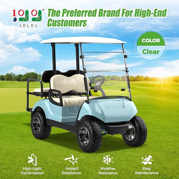 10L0L Golf Cart Windshield for Yamaha Drive 2 2017-Up, Clear/Tinted Folding Windshield with All Heavy Duty Clips, PC Material, Anti-UV & Impact Resistant - Easy Install (Fits Gas/Electric Models)