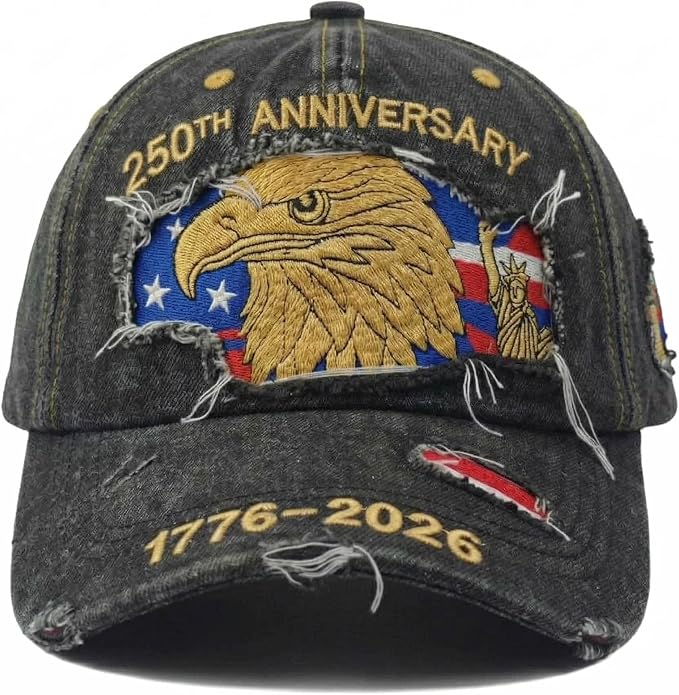 USA 250th Anniversary Hat, Adjustable 250th Anniversary Printed Patriotic Baseball Caps, Tribute Retro Washed Hat
