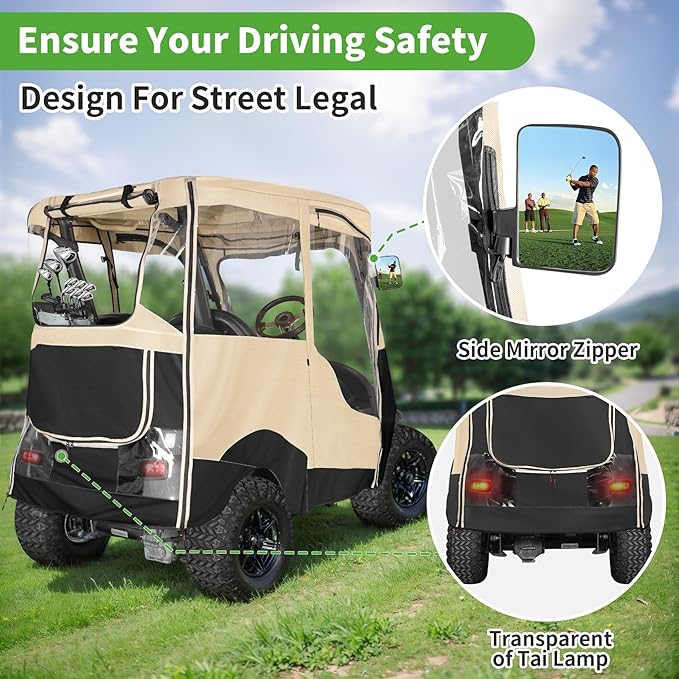 10L0L Deluxe 2 Passenger Golf Cart Enclosure for Club Car Precedent,Onward & Tempo Waterproof Windproof Portable Transparent Golf Cart Rain Enclosures Storage Cover - 57" Roof Fit