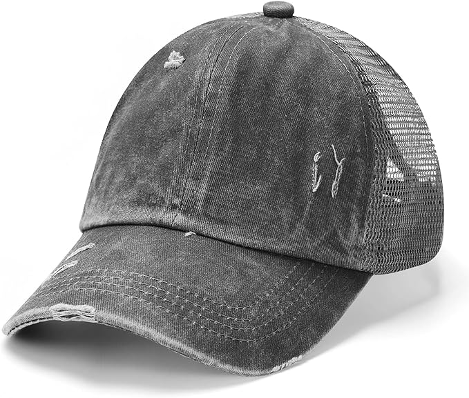 Criss Cross Hat Washed Distressed Baseball Cap Ponytail Hat High Messy Bun Ponycap for Women