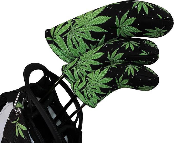 Black Marijuana Leaf | Golf Club Headcover | Driver Fairway Hybrid-Sold Separately | Handmade in USA by BeeJos