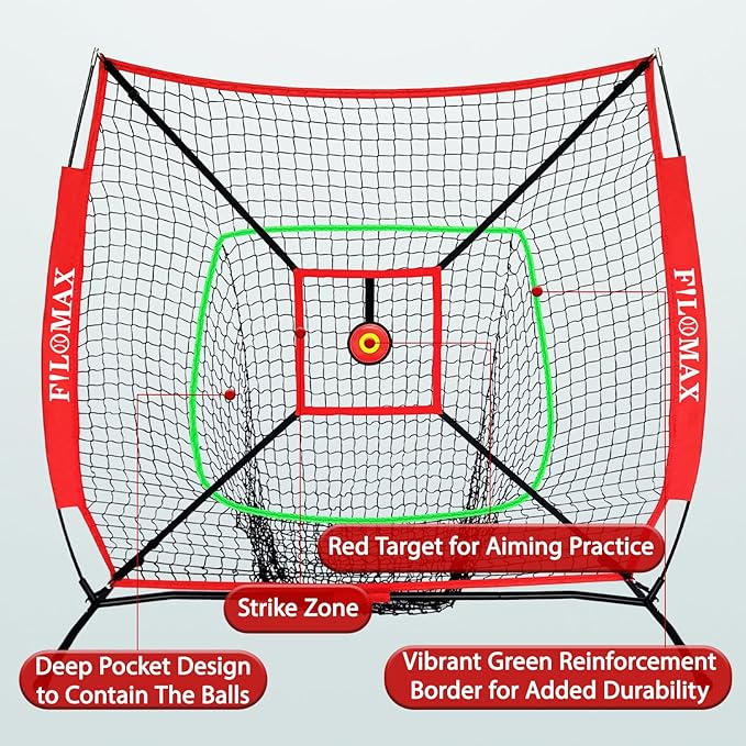 5x5 FT Baseball & Softball Practice Net with Red Strike Zone & Target | Youth Baseball & Softball Training Net for Hitting, Pitching, Batting |for Accurate Throwing Practice,Includes Carry Bag.