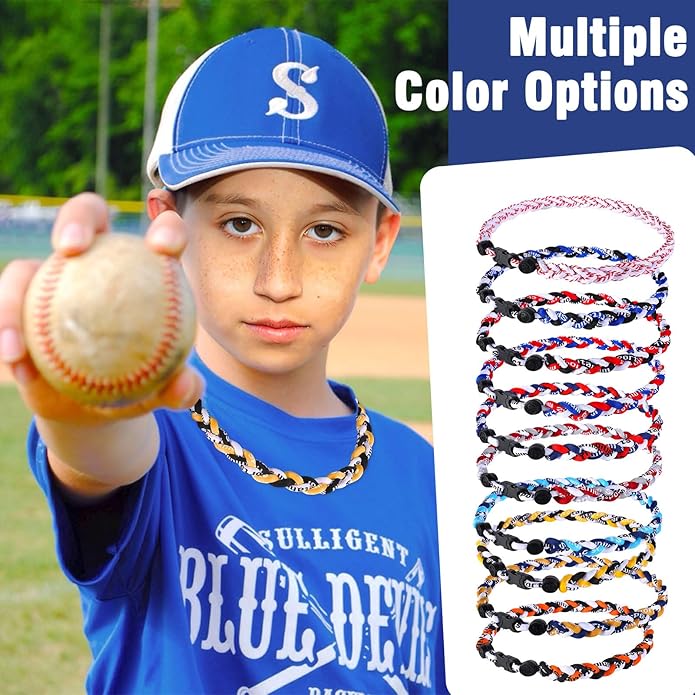 12 Pack Baseball Necklace 18inch, Team Gift for Baseball Funs, Three Braided Titanium Tornado Rope Design, with Muti - Color for Pick