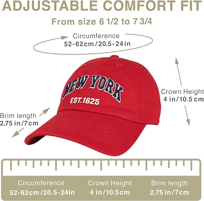 Elidan NY Dad Hat New York EST.1625 Cotton Cap, Adjust Buckle Strap, Unstructured Low-Profile NY Baseball Cap for Men & Women