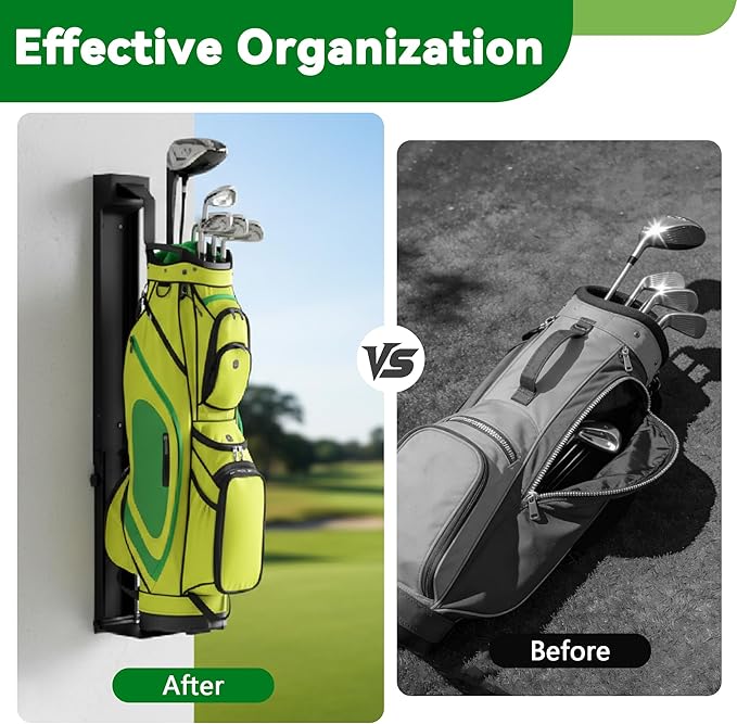 tonchean Wall Mount Golf Bag Storage Stand Stretchable Golf Bag Holder for Wall Foldable Golf Storage Organizer for Golfing Clubs, Home, Basement, Adjustable Range 33.4–42.5 Inch