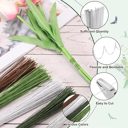 PATIKIL 32 Inch 22 Gauge Floral Stem Wire, 4 Pack/160 Pieces Bouquet Stem Paper - Image 3