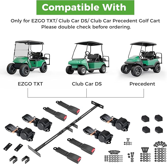 10L0L 2/3-point Golf Cart Seat Belts, 42" Retractable Belts with Bracket Street-Legal Upgrades Fits Most (2+2) /(4+2) Passenger for Yamaha EZGO TXT RXV Club Car DS Golf Carts Front/Rear Seat