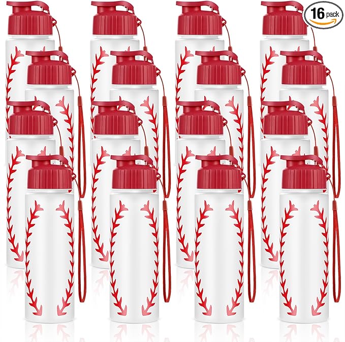 Olgaa 16 Pcs Baseball Water Bottle Bulk 20 oz Baseball Reusable Water Drink Bottles Sports Accessories for Party Favor Players Lovers Team Gifts