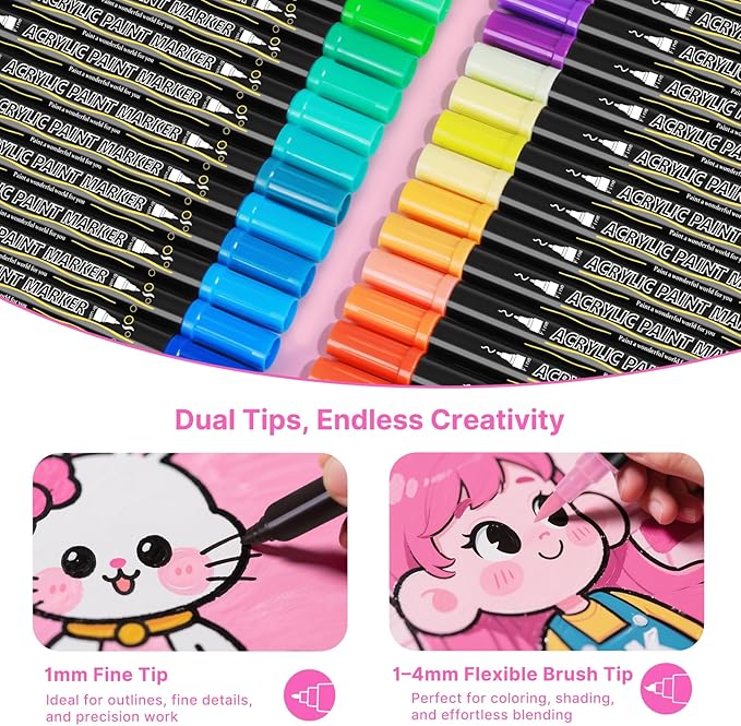 Tongfushop 120 Colors Acrylic Paint Marke, Dual Fine & Brush Tip Paint Pens - Image 3