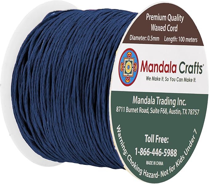 Mandala Crafts 0.5mm 109 Yards Navy Blue Cotton Waxed Cord - Image 2