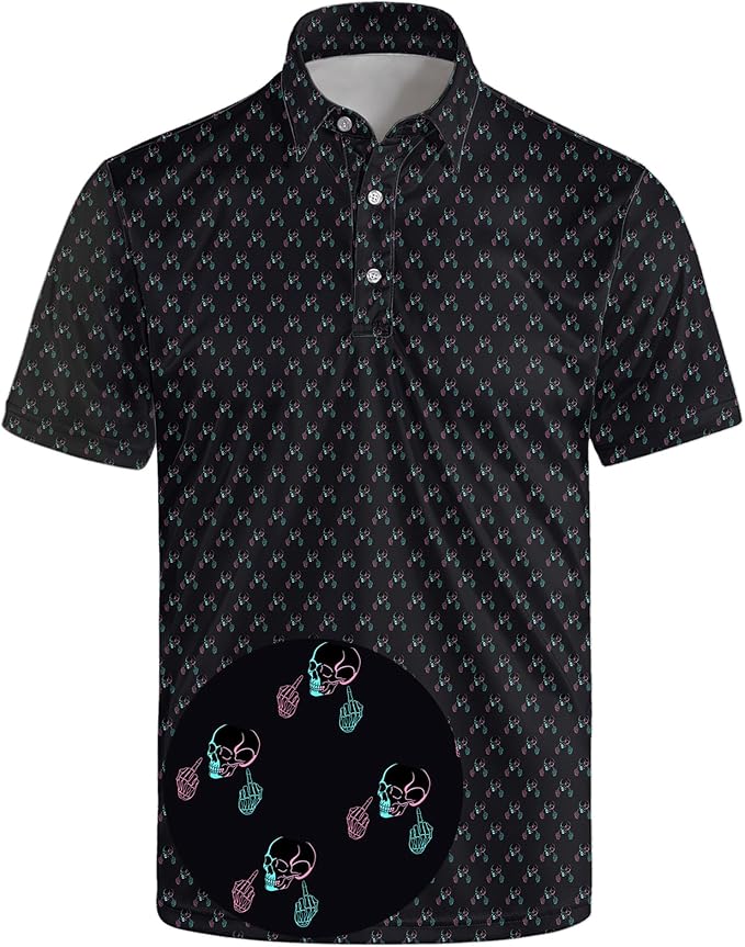 Golf Polo Shirts for Men Funny Print Short Sleeve Golf Shirts Performance Golf Polos