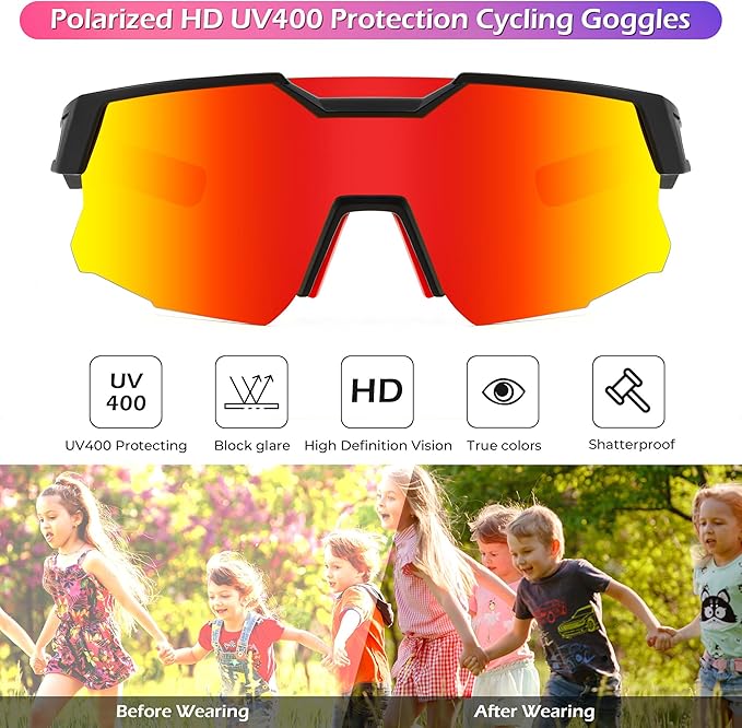 FEISEDY Kids Sunglasses Youth Baseball Sun Glasses, UV400 Sports Teens Cycling Shades for Boys Girls Age 8-16 B0048