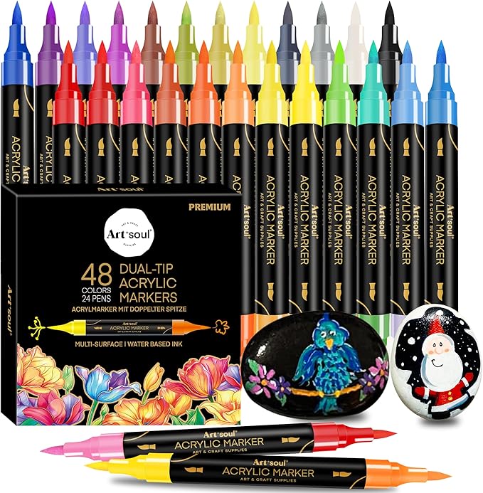 48 Colors Acrylic Paint Pens, 24 Pack Dual Tip Acrylic Paint Pens Markers by Unknown