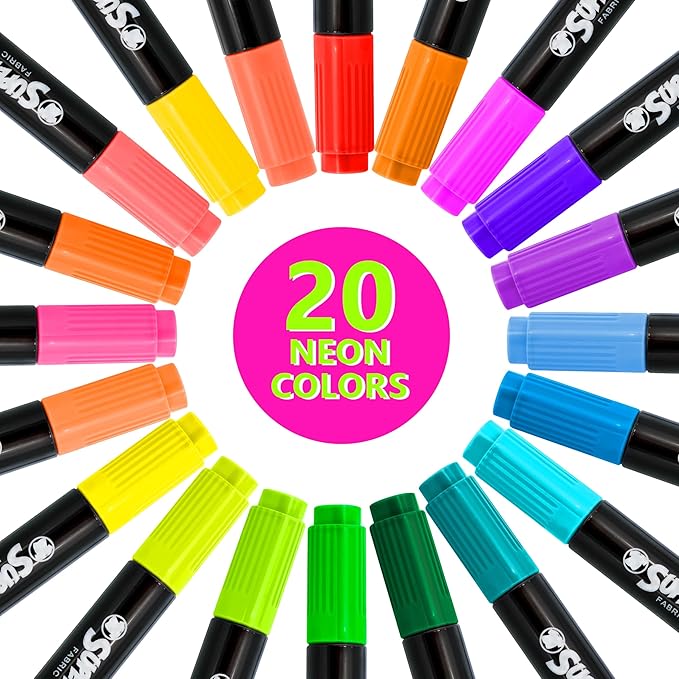 Super Markers 60 Unique Primary, Neon Colors Dual Tip Fabric & T-Shirt Marker - Image 4