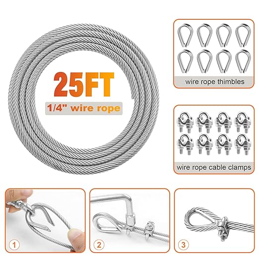 Stainless Steel Cable for Railing - 25FT 1/4" T316 Wire Rope - 7 x 19 Strands - Image 6