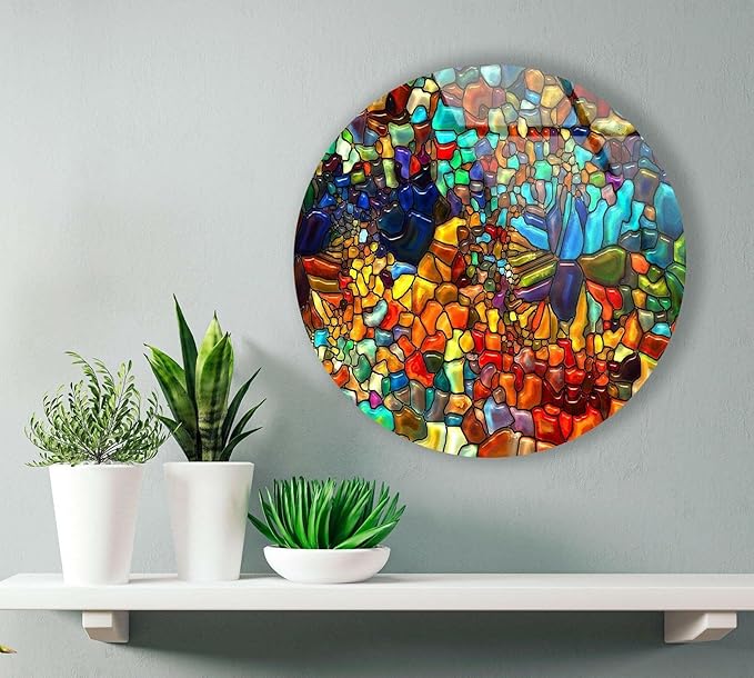 My Photostation.com 10'' Diameter Red Mosaic Round Glass Wall Art Tempered - Image 5