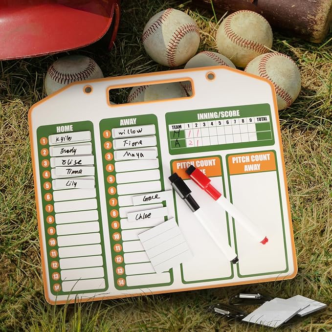 Magnetic Baseball Coach Clipboard, Dry Erase Lineup Board, Premium Tactical Baseball Coaching Board with 40 Lineup Cards and 2 Marker, Dugout Display Softball Coaching Accessories - Orange