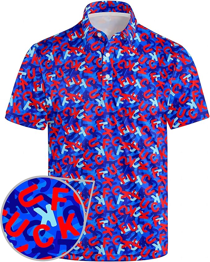 Golf Polo Shirts for Men Funny Print Short Sleeve Golf Shirts Performance Golf Polos