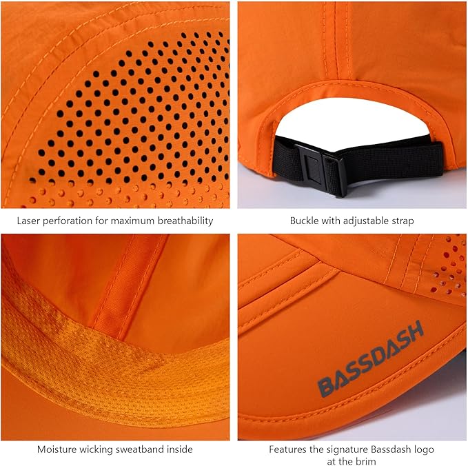 BASSDASH UPF 50+ Foldable Fishing Hat Baseball Cap with Removable Neck Flap Portable for Men Women Golf Hiking