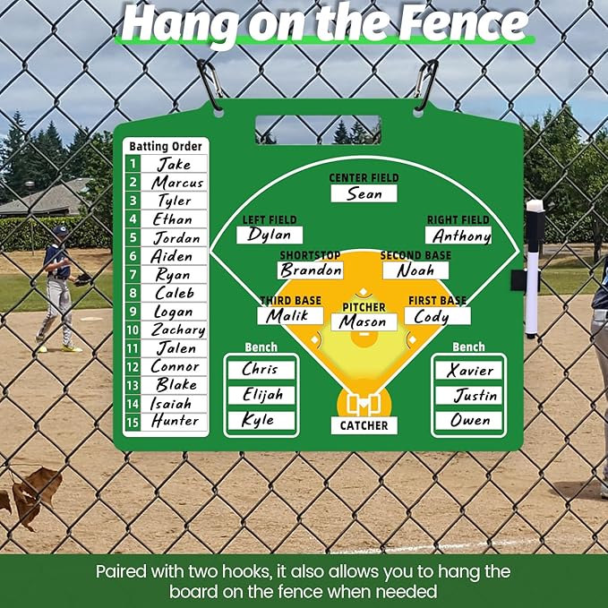 Magnetic Baseball Lineup Board - Dry Erase Baseball Lineup Board for Dugout, Sturdy Magnetic Baseball Coach Clipboard for Coaches, Durable Softball Coaching Accessories. (Green)